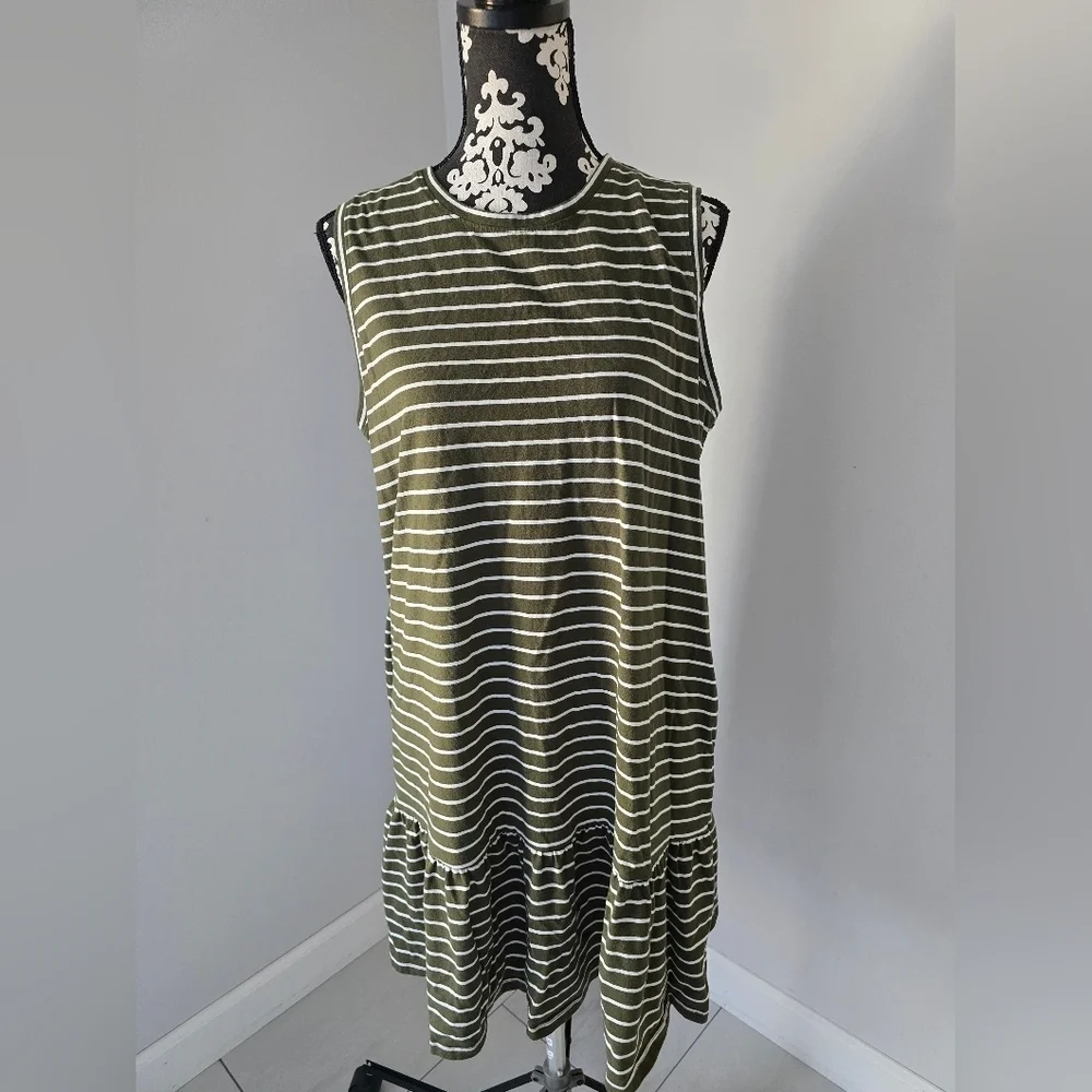 Sonoma Green and White Striped Sleeveless Dress Size XL